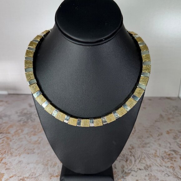 Napier Jewelry - Vintage Napier Two-Tone Gold Silver Textured Link Collar Necklace